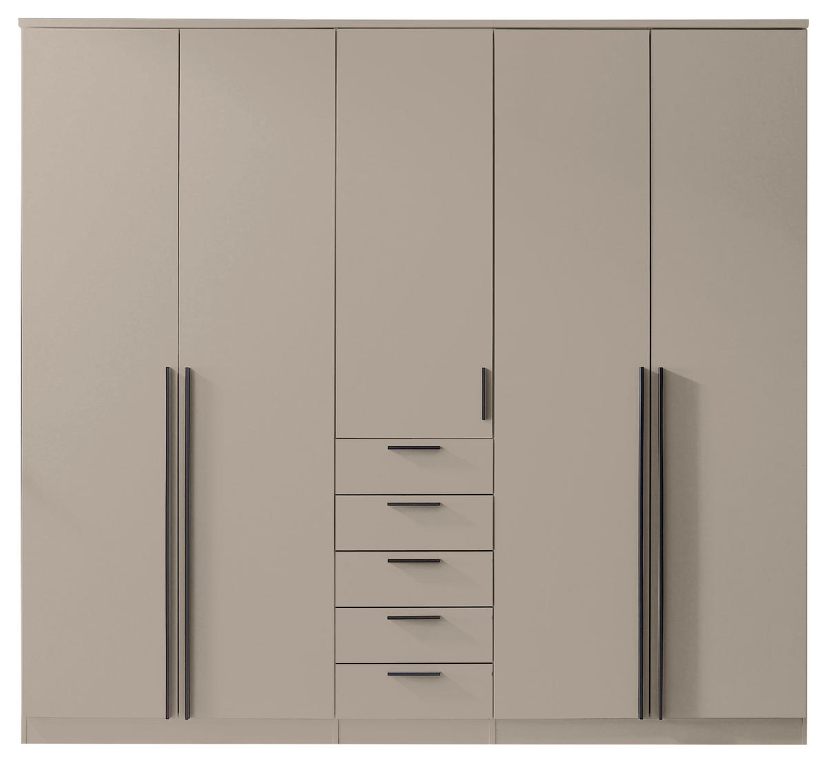 KLEIDERSCHRANK 225/210/52 cm,  in Kaschmir, 5-türig  - Kaschmir/Schwarz, KONVENTIONELL, Holzwerkstoff/Kunststoff (225/210/52cm) - Livetastic
