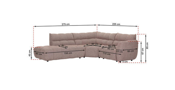 ECKSOFA Petrol Flachgewebe  - Petrol/Schwarz, MODERN, Kunststoff/Textil (275/235cm) - Landscape