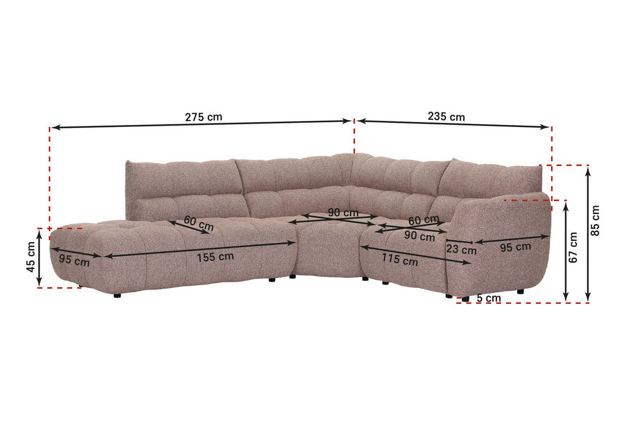 ECKSOFA Petrol Flachgewebe  - Petrol/Schwarz, MODERN, Kunststoff/Textil (275/235cm) - Landscape
