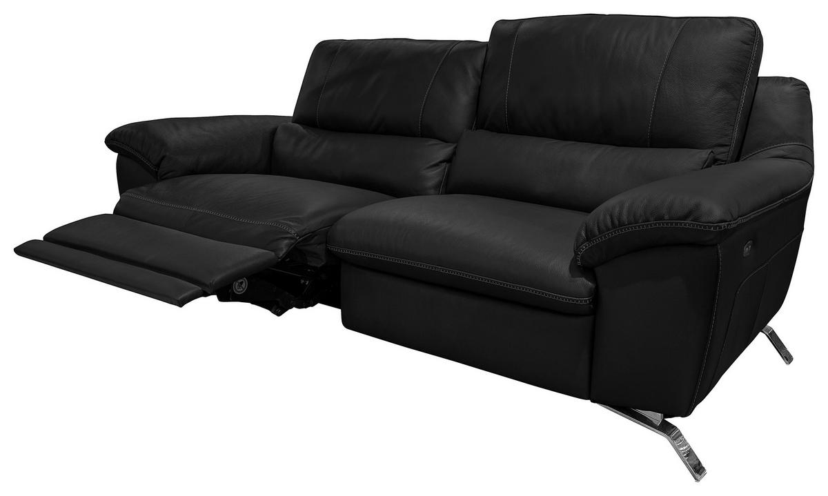 2,5-SITZER Kombination Echtleder/Lederlook Schwarz  - Silberfarben/Schwarz, Design, Leder/Metall (216/97/95-151cm) - Livetastic