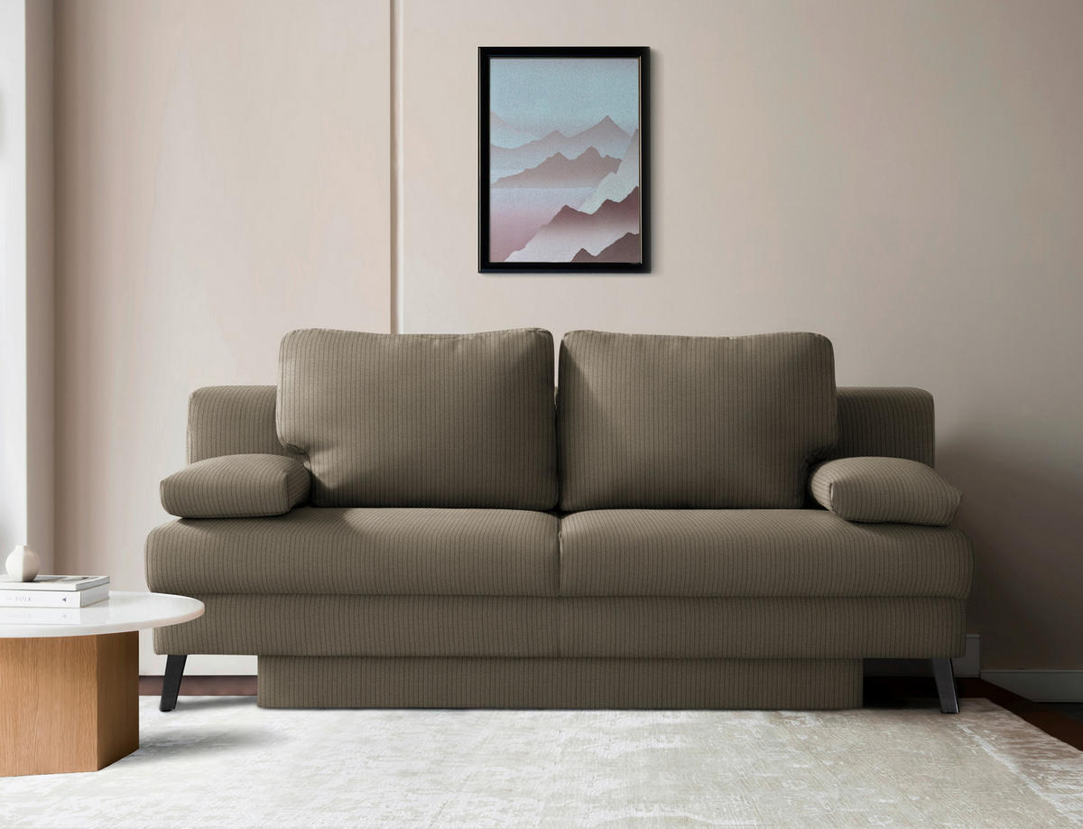 SCHLAFSOFA Cord Graubraun  - Graubraun/Schwarz, Modern, Textil/Metall (194/91/90cm) - Novel
