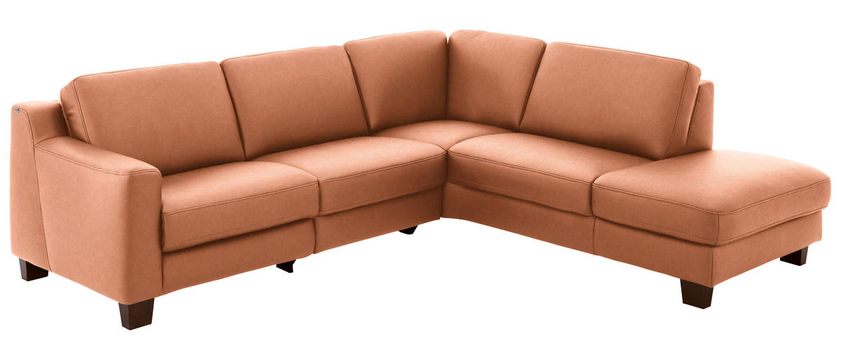 ECKSOFA in Echtleder Cognac  - Eichefarben/Cognac, Design, Leder/Holz (259/235cm) - Valdera