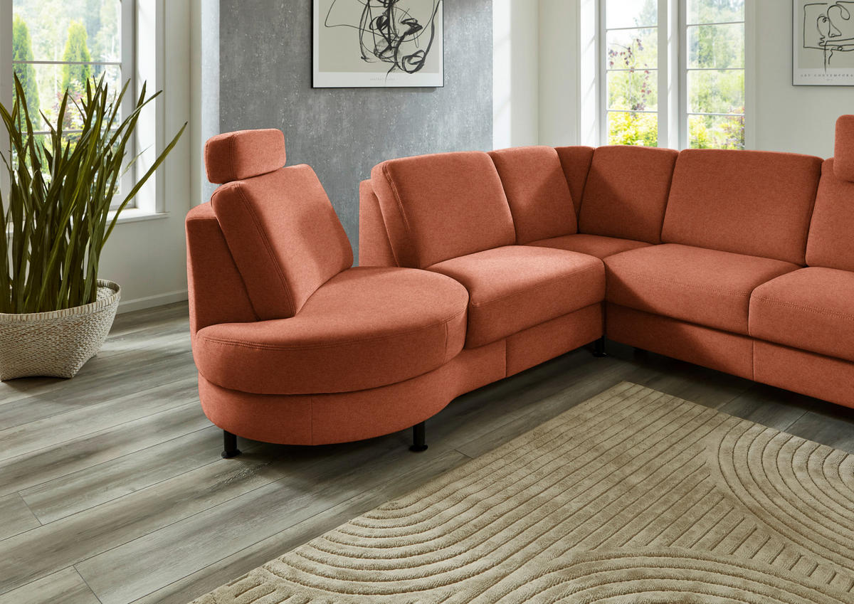 ECKSOFA  in Flachgewebe Rostfarben  252/248 cm  - Rostfarben/Schwarz, KONVENTIONELL, Textil/Metall (252/248cm) - Beldomo Comfort