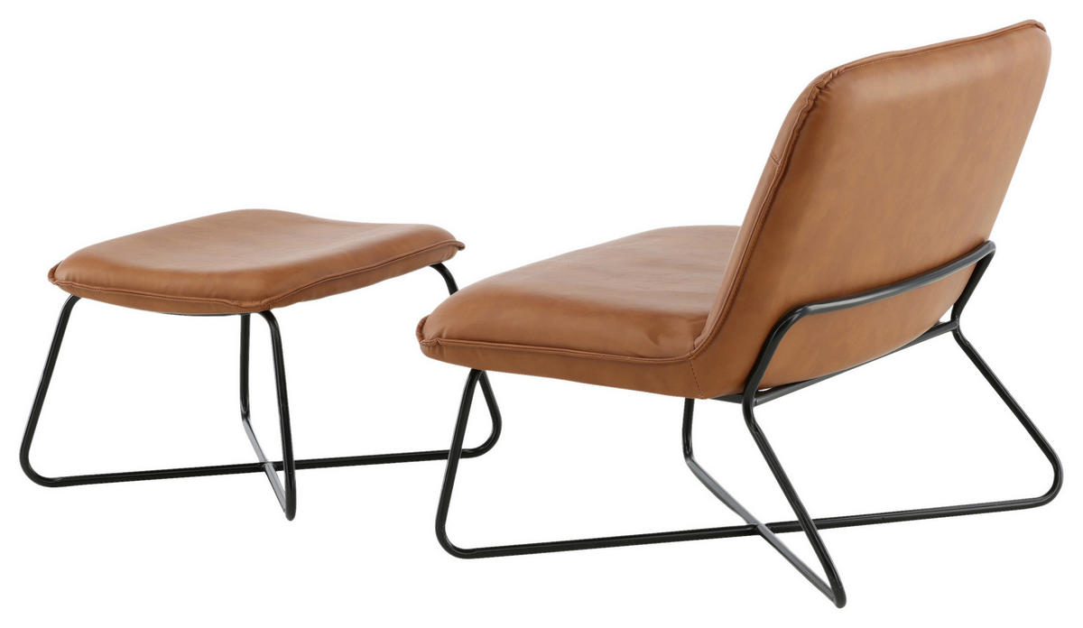FÅTÖLJ MED FOTPALL i metall, textil brun, svart  - brun/svart, Design, metall/textil (78/71/75cm) - Livetastic
