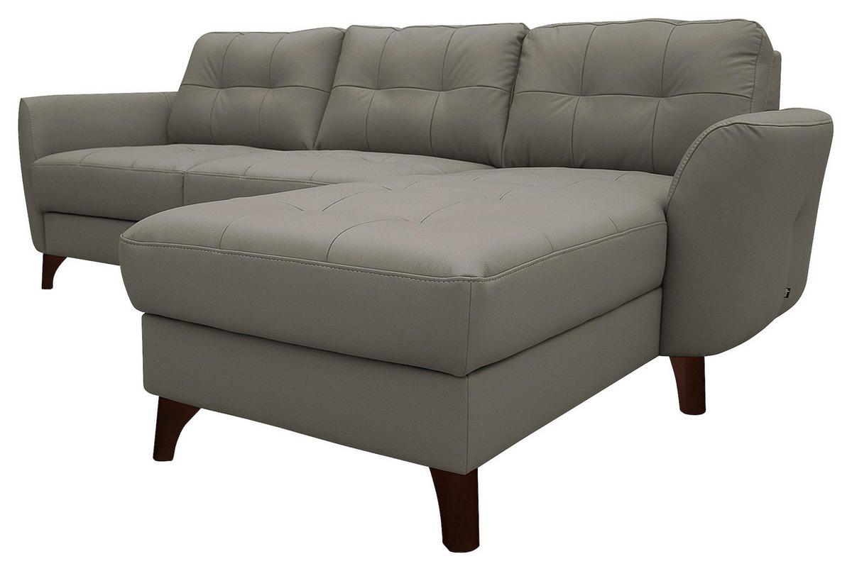 ECKSOFA in Lederlook Echtleder Schlammfarben  - Schlammfarben/Buchefarben, Design, Leder/Holz (238/168cm) - Livetastic