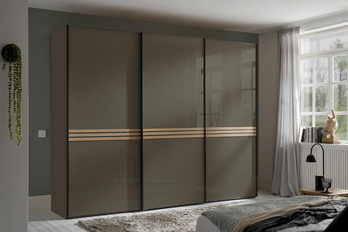 SCHWEBETÜRENSCHRANK in Eiche Artisan, Mokka  - Graphitfarben/Eiche Artisan, Design, Glas/Holzwerkstoff (280/222/68cm) - Moderano