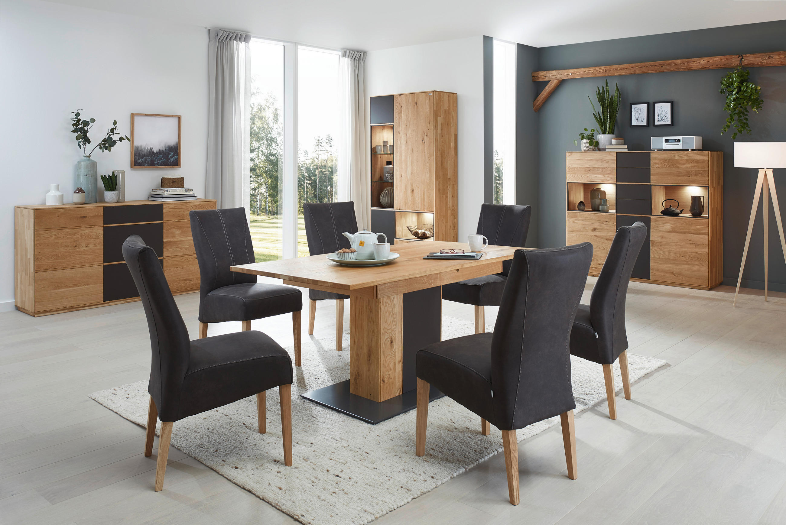 SIDEBOARD Eiche massiv Anthrazit, Eichefarben - Eichefarben/Anthrazit, Natur, Glas/Holz (177/89/42cm) - Waldwelt