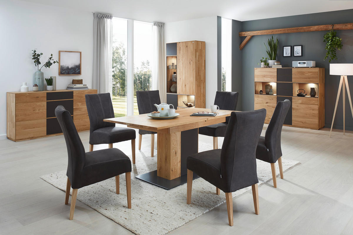 SIDEBOARD 177/89/42 cm  in Anthrazit, Eichefarben  - Eichefarben/Anthrazit, Natur, Glas/Holz (177/89/42cm) - Waldwelt