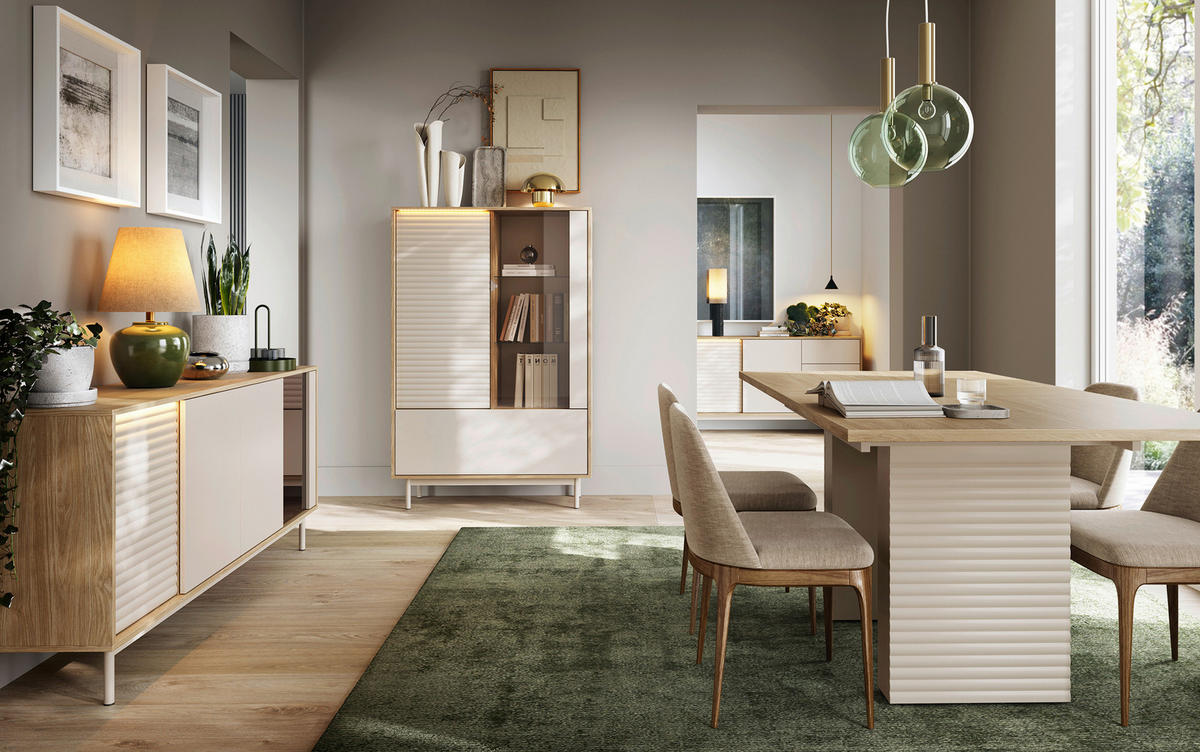 SIDEBOARD  184,1/77,1/40 cm  - Kaschmir/Eichefarben, MODERN, Glas/Holzwerkstoff (184,1/77,1/40cm) - home24