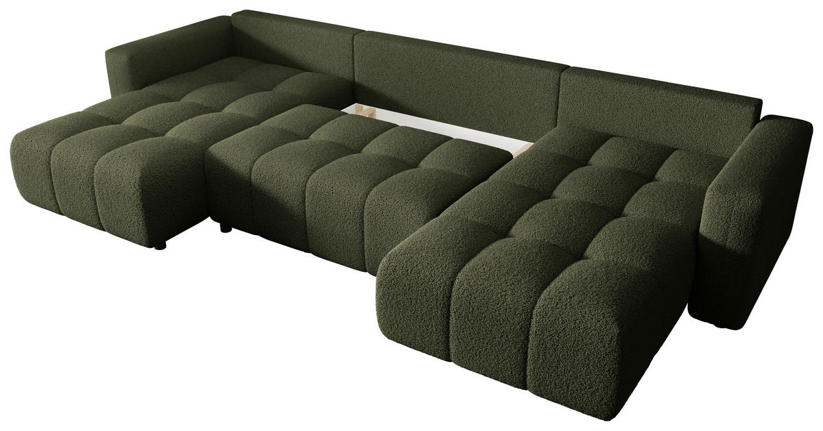 WOHNLANDSCHAFT  in Bouclé Grün  - Schwarz/Grün, MODERN, Kunststoff/Textil (190/380/190cm) - Carryhome
