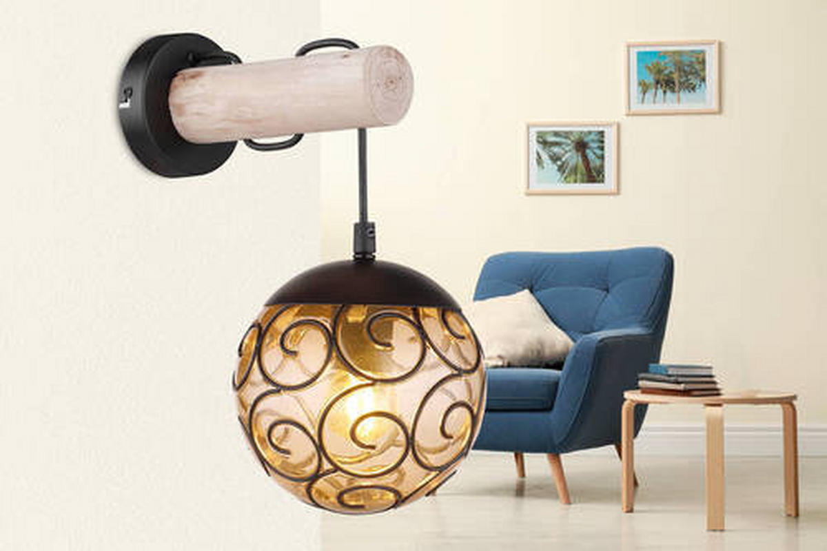 STENSKA SVETILKA  Maxi ///230 V/E27 - črna/naravne barve, Konvencionalno, kovina/umetna masa (15/24,5/36cm) - Globo