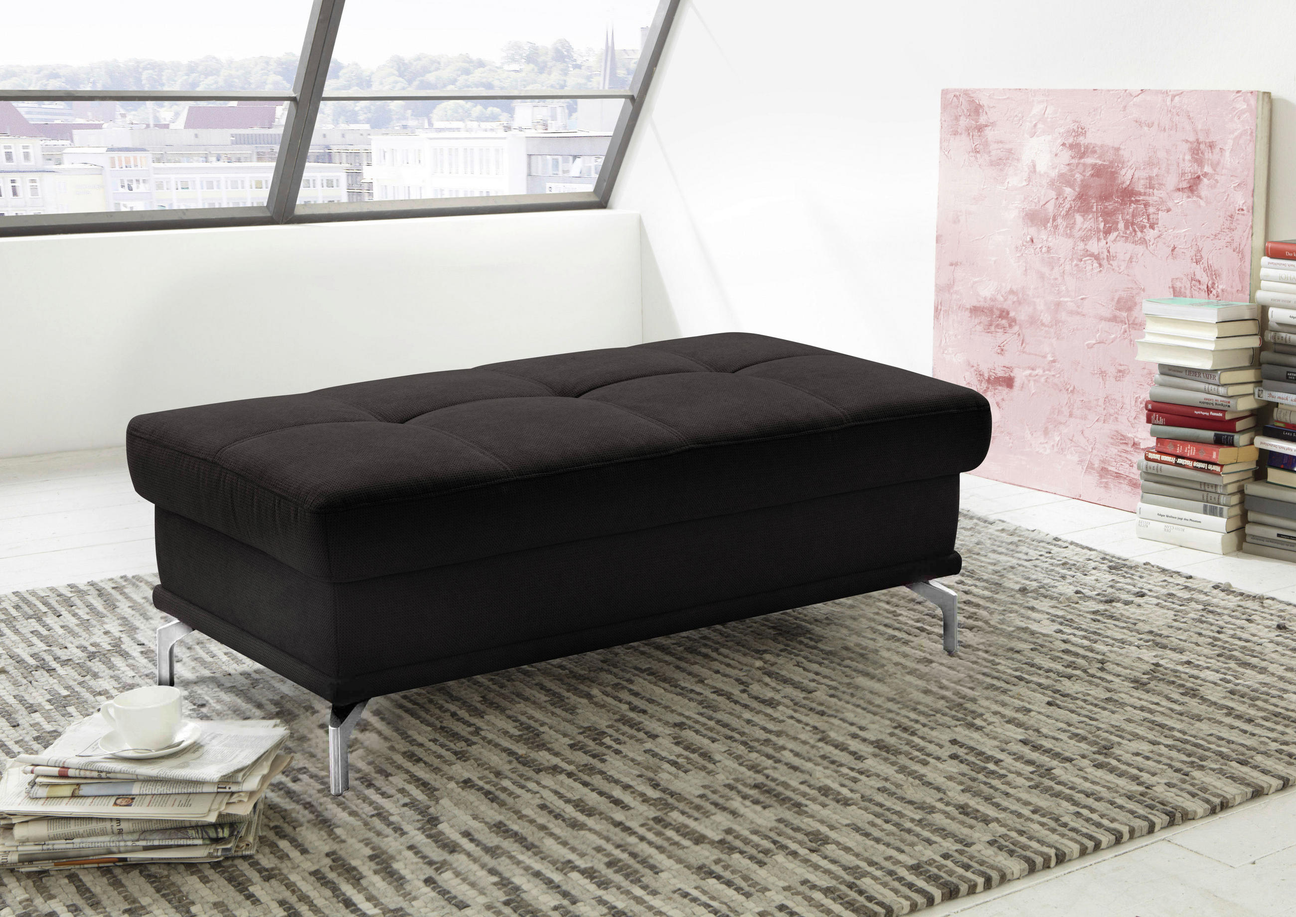 HOCKER Flachgewebe Schwarz  - Silberfarben/Schwarz, KONVENTIONELL, Textil/Metall (133/47/72cm) - Sit & More