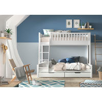 ETAGENBETT 90/200 cm,  in Weiß, Leiter, Rollroste, Bettschublade, Absturzsicherung  - Weiß, Natur, Holz (90/200cm) - Vipack