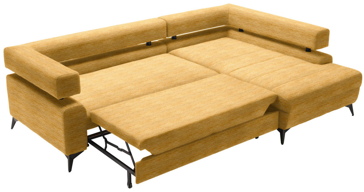 ECKSOFA in Chenille Currygelb  - Currygelb/Schwarz, Konventionell, Textil/Metall (265/184cm) - Hom`in