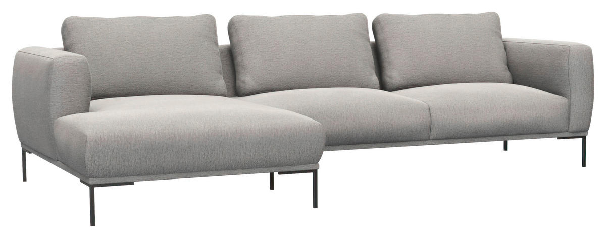 ECKSOFA Grau Webstoff, Flachgewebe  - Schwarz/Grau, Design, Textil/Metall (148/303cm) - Livetastic