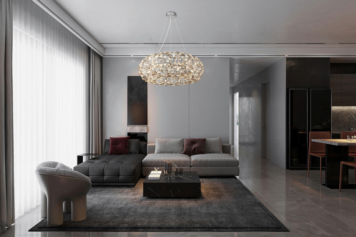 KŘIŠŤÁLOVÉ ZÁVĚSNÉ SVÍTIDLO, 80/150 cm  - šedá/průhledné, Lifestyle, kov/plast (80/150cm) - Globo