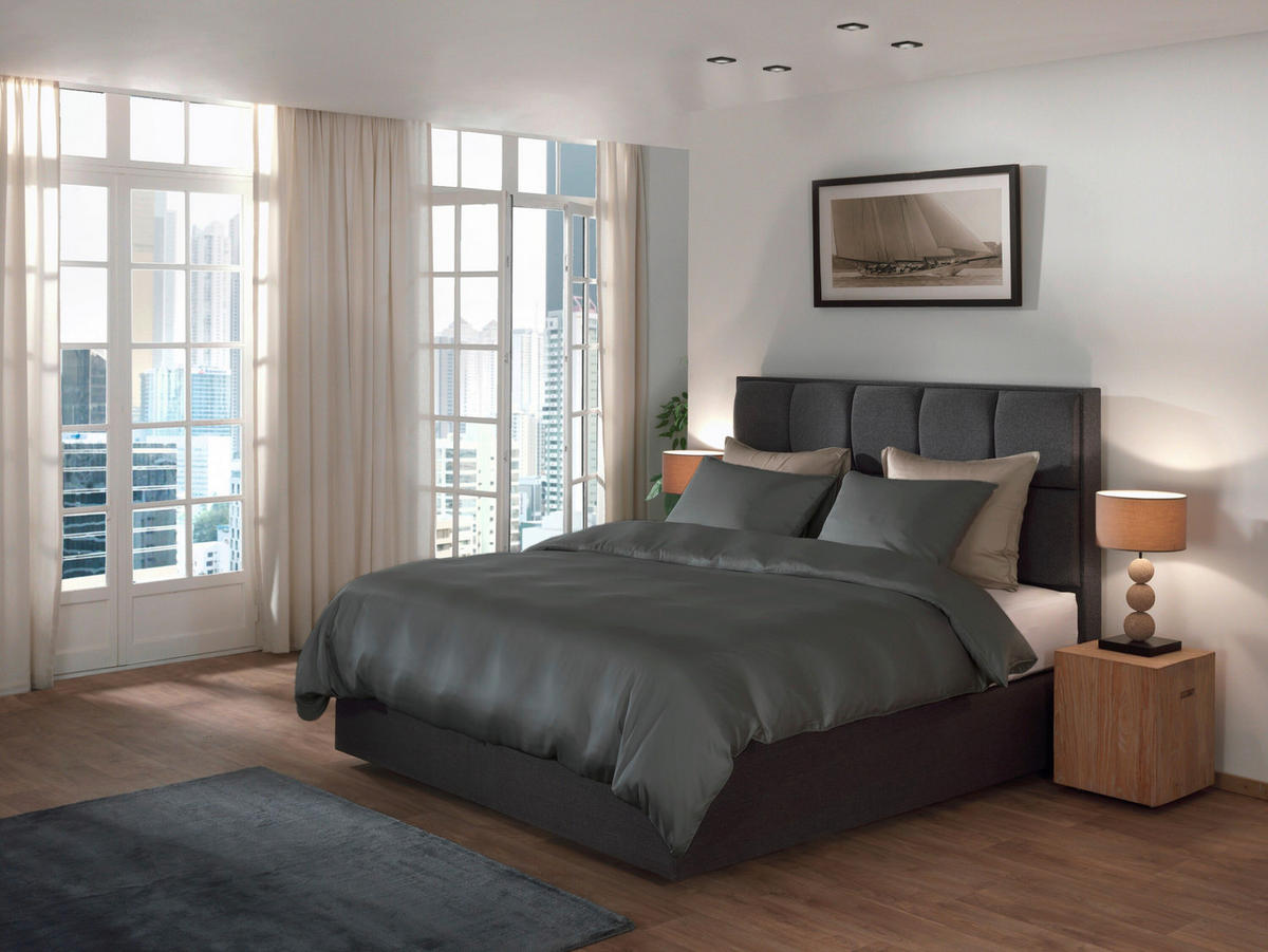 BETTWÄSCHE 2-teilig Suite-New-York Makosatin 135/200 cm  - Dunkelgrau, Basics, Textil (135/200cm)