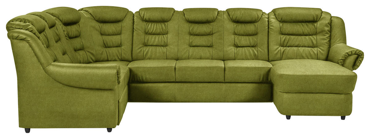 WOHNLANDSCHAFT Grün Chenille  - Schwarz/Grün, KONVENTIONELL, Kunststoff/Textil (216/333/165cm) - Livetastic