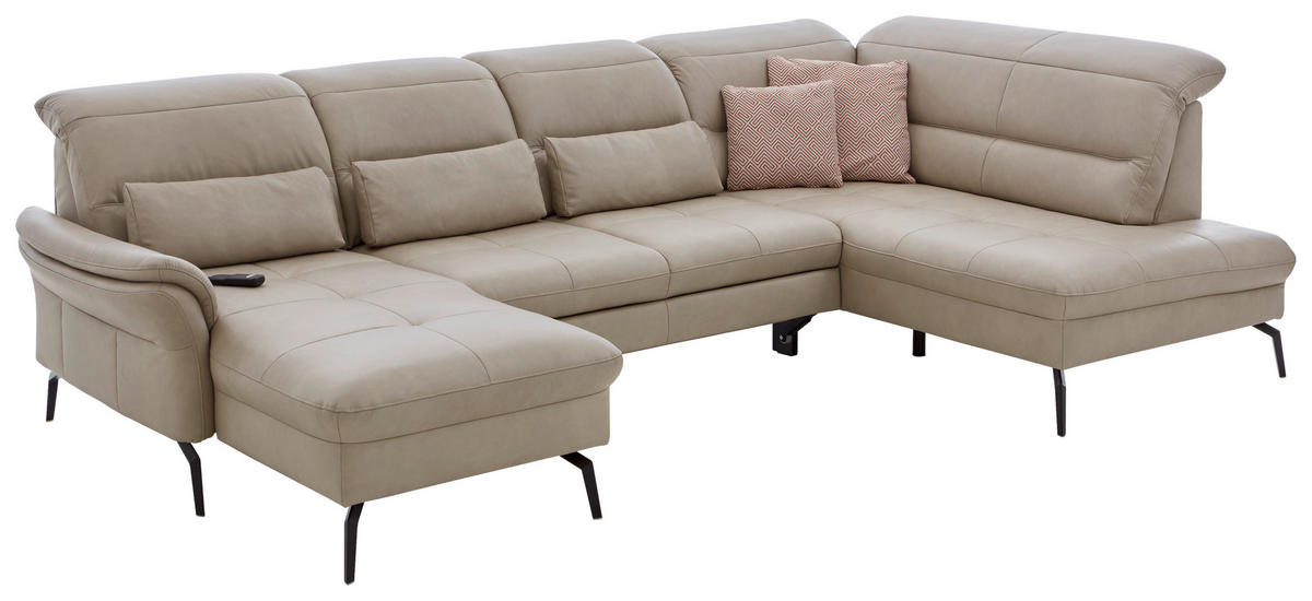 WOHNLANDSCHAFT Beige Echtleder  - Beige/Schwarz, Design, Leder/Metall (181/336/206cm) - Beldomo Speed