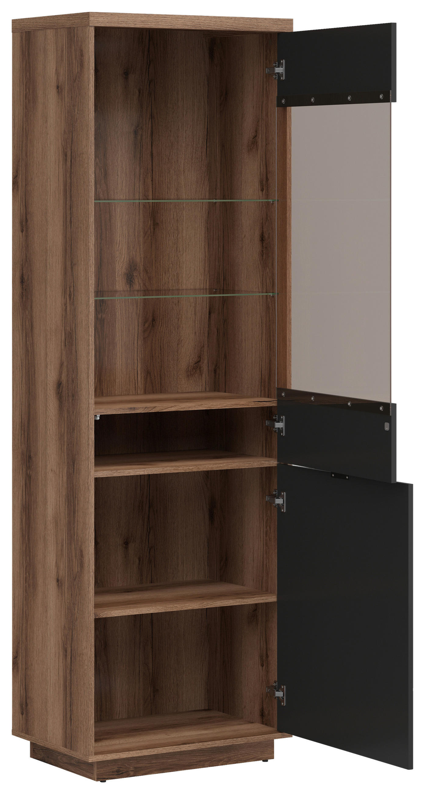 VITRINE in Schwarz, Eichefarben  - Eichefarben/Schwarz, Design, Glas/Holzwerkstoff (64/200,5/42,5cm)