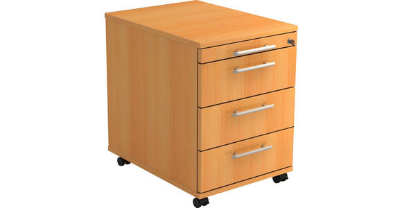 ROLLCONTAINER 42,8/59/56 cm  - Buchefarben/Alufarben, KONVENTIONELL, Holzwerkstoff/Kunststoff (42,8/59/56cm) - Venda