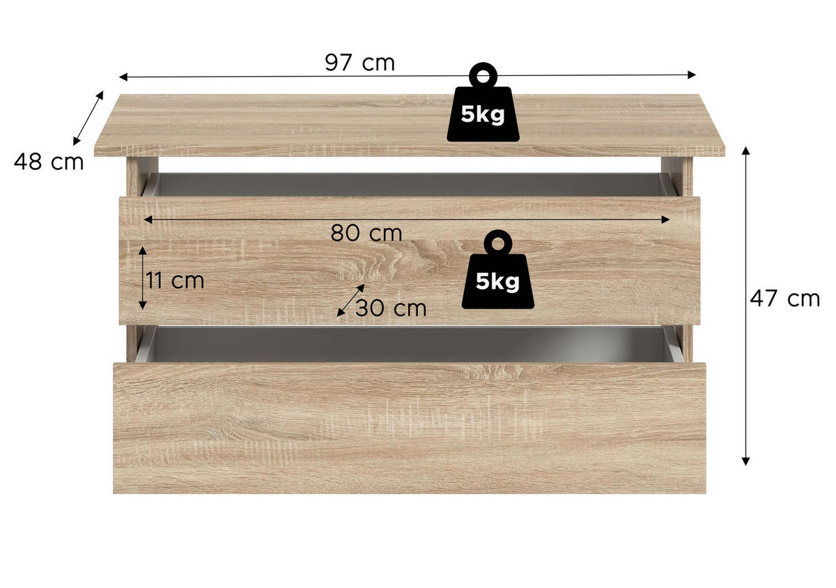 SCHUBKASTENEINSATZ  - Sonoma Eiche, MODERN, Holzwerkstoff (97/47/48cm) - MID.YOU