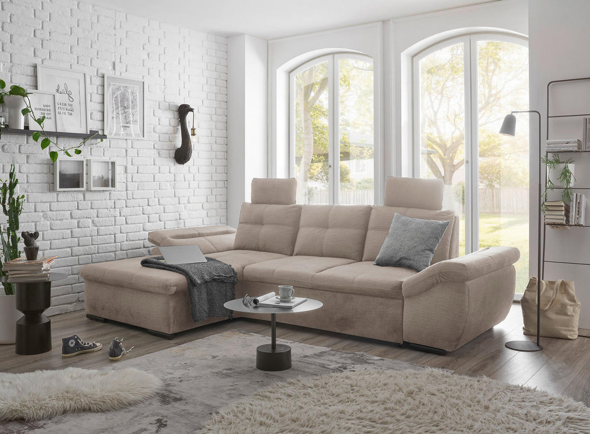 ECKSOFA in Mikrovelours Creme  - Creme/Schwarz, Konventionell, Kunststoff/Textil (170/275cm) - Carryhome