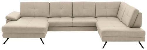 WOHNLANDSCHAFT in Lederlook, Mikrofaser Beige  - Beige/Schwarz, Design, Textil/Metall (179/343/220cm) - Beldomo System