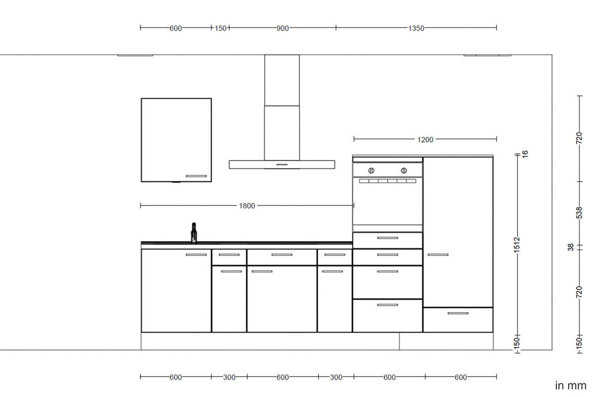KÜCHENLEERBLOCK 300 cm   in Eichefarben, Sandfarben  - Sandfarben/Eichefarben, MODERN, Holzwerkstoff/Metall (300cm) - Nobilia