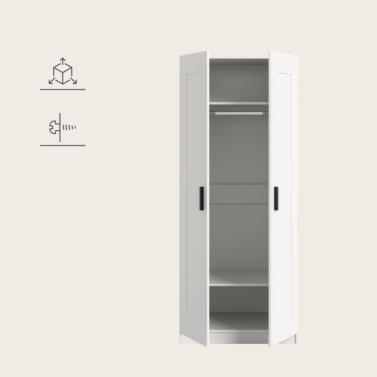 DREHTÜRENSCHRANK 80/195/56 cm,  in Weiß, 2 Tür(en)-türig  - Schwarz/Weiß, ROMANTIK / LANDHAUS, Holzwerkstoff/Kunststoff (80/195/56cm) - Livetastic