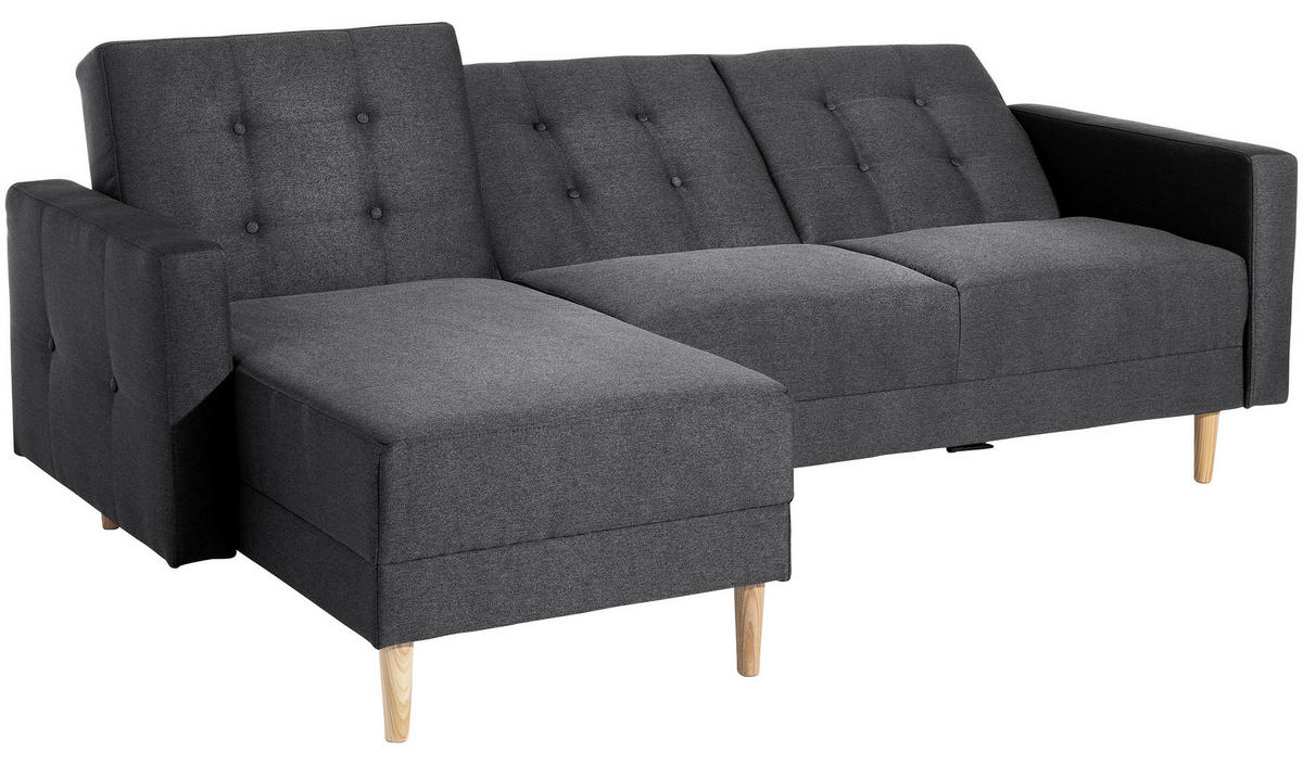 ECKSCHLAFSOFA inkl. Hocker  mit Schlafen auf Sitzhöhe Flachgewebe Graphitfarben  - Eschefarben/Graphitfarben, MODERN, Holz/Textil (223/152cm) - Max Winzer