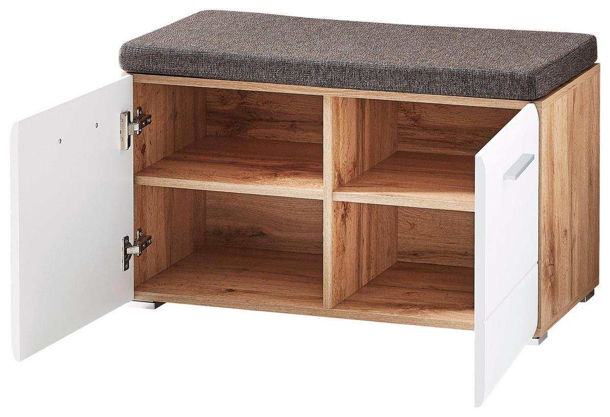 GARDEROBE 7-teilig  in 270/201/37 cm  - Eichefarben/Weiß, KONVENTIONELL, Holzwerkstoff/Textil (270/201/37cm) - Voleo