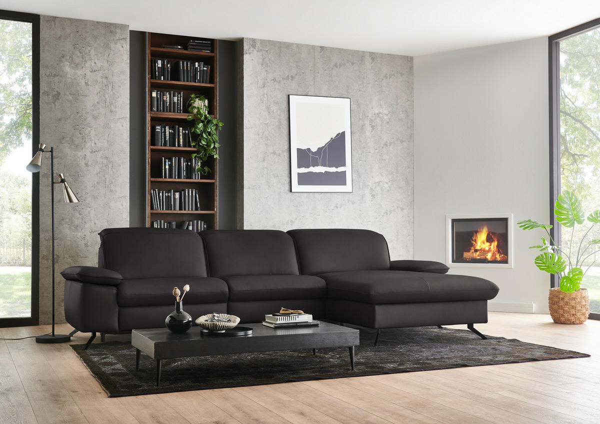 ECKSOFA  Echtleder Schwarzbraun  - Schwarzbraun/Schwarz, Design, Leder/Metall (307/169cm) - Beldomo Premium