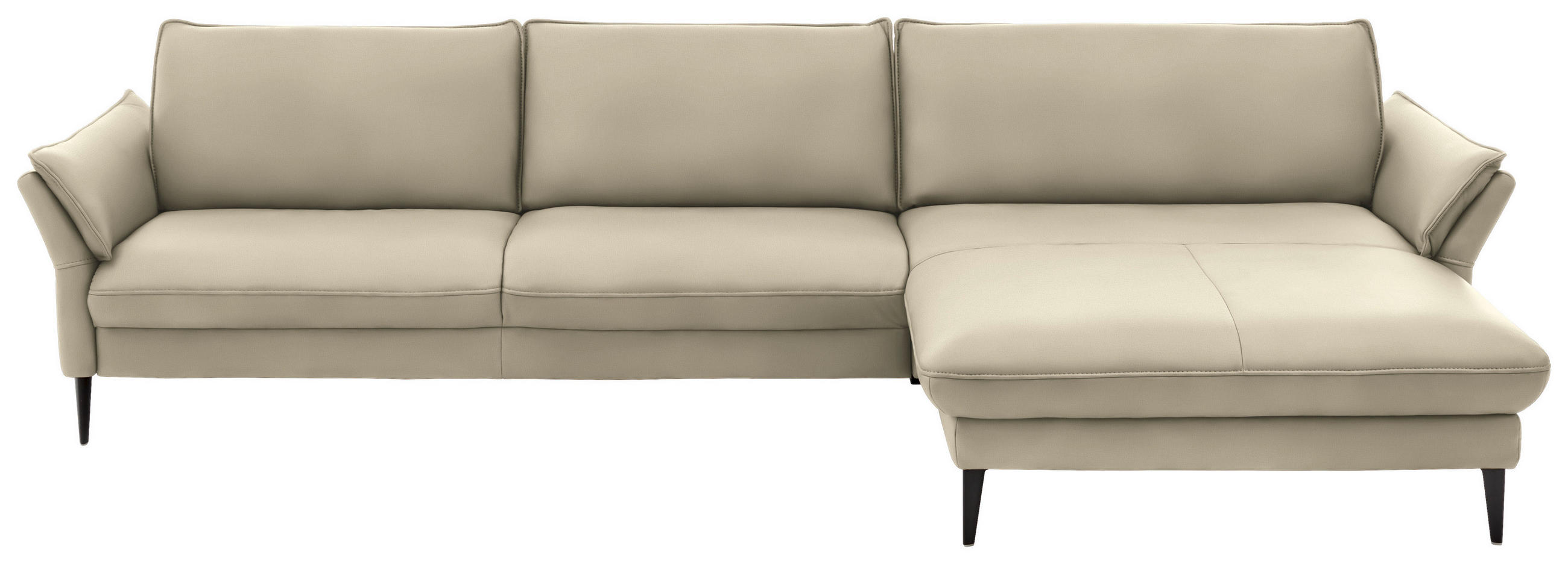 ECKSOFA in Echtleder Creme  - Creme/Schwarz, Design, Leder/Metall (334/172cm) - Hukla