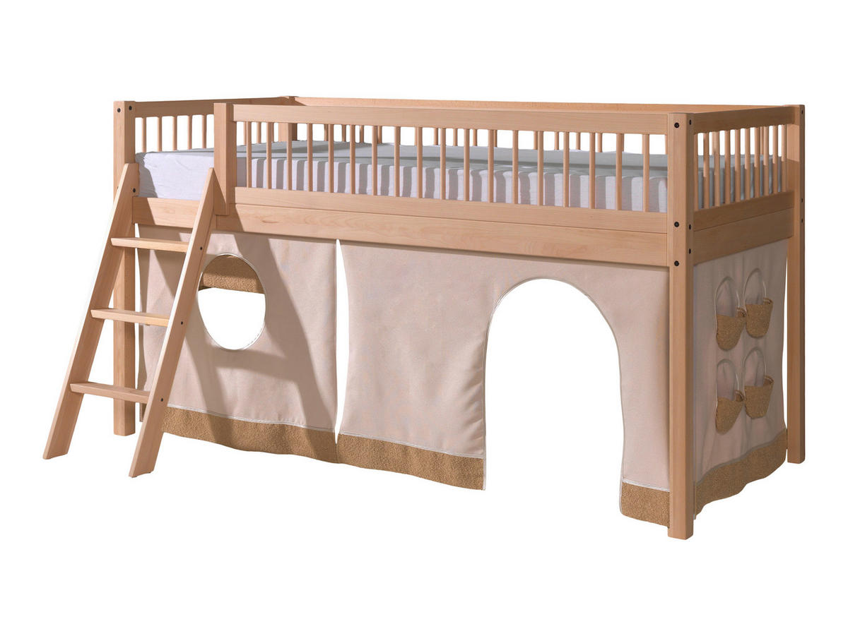 HOCHBETT 90/200 cm,  in Buchefarben, Absturzsicherung, Vorhang, Rollrost  - Buchefarben/Naturfarben, MODERN, Holz (90/200cm) - Vipack