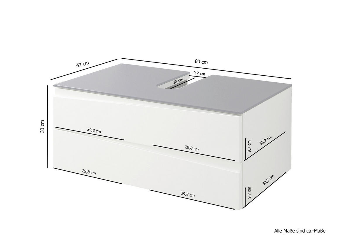 WASCHBECKENUNTERSCHRANK 80/33/47 cm  - Weiß Hochglanz/Grau, MODERN, Glas/Holzwerkstoff (80/33/47cm) - MID.YOU