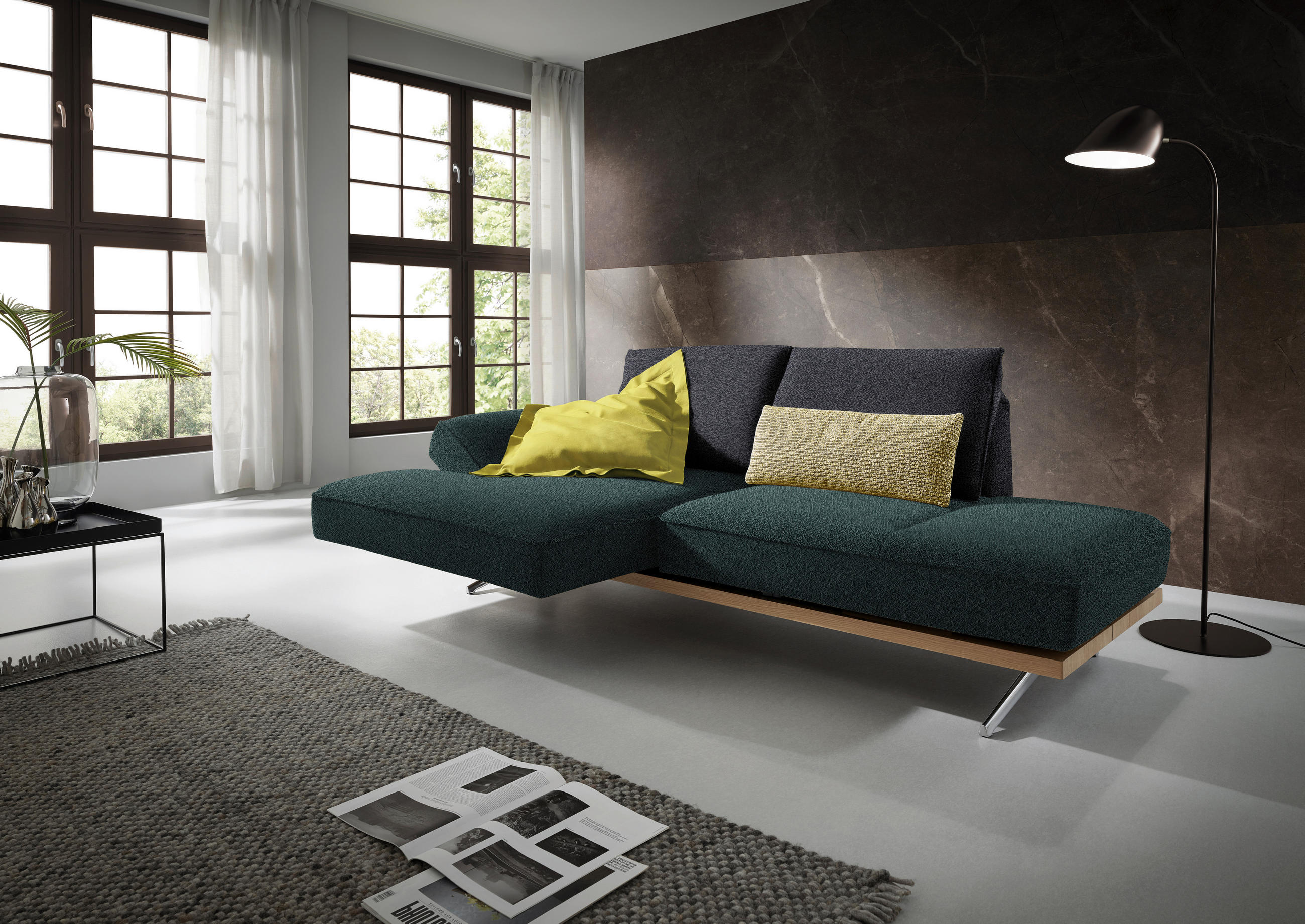 ECKSOFA in Flachgewebe Blau, Schwarz  - Chromfarben/Blau, Design, Holz/Textil (132/240cm) - Koinor