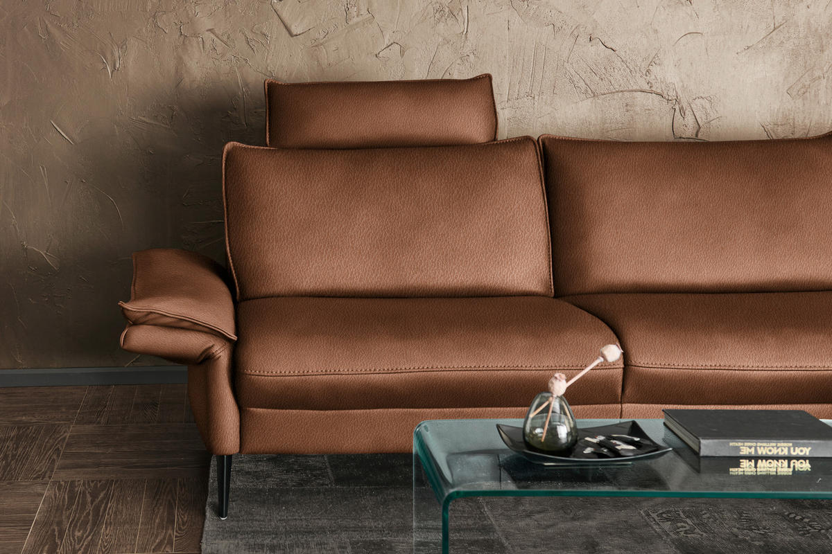 ECKSOFA in Echtleder Cognac  - Cognac/Schwarz, Design, Leder/Metall (334/172cm) - Hukla