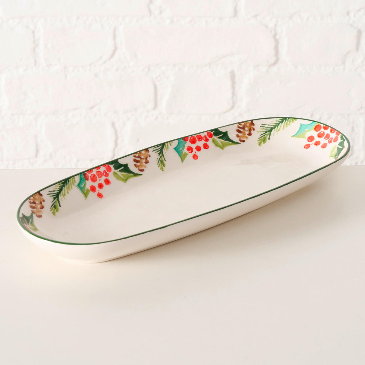 SERVIERPLATTE  - Weiß/Grün, LIFESTYLE, Keramik (35/15/3,5cm)