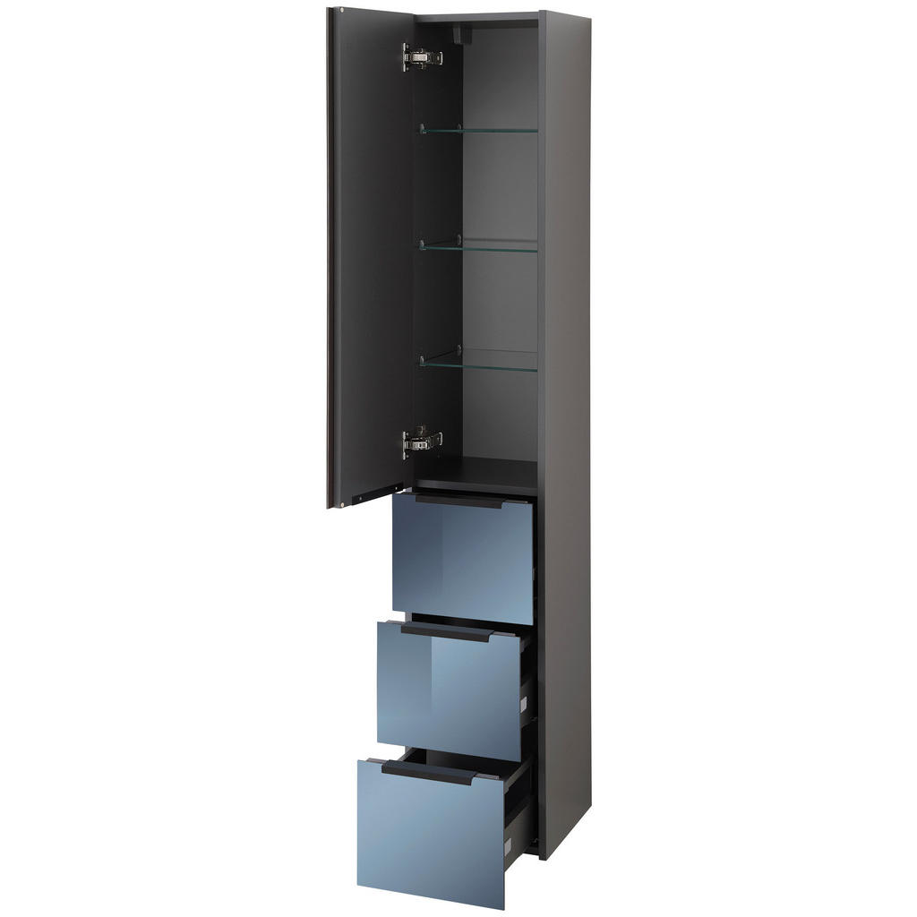 Thumbnail - Leonardo Living Hochschrank, Grau, Metall, 3 Fächer, 3 Schubladen, 30x168x33 cm, Made in Germany, hängend, Badezimmer, B...