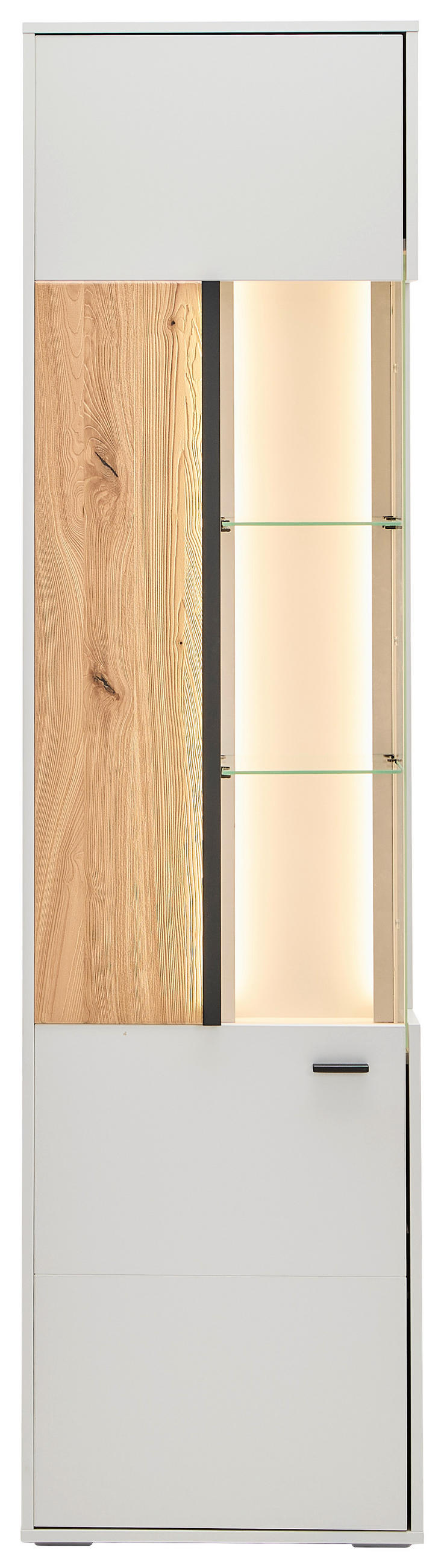 VITRINE in massiv Esche Eschefarben, Hellgrau  - Eschefarben/Anthrazit, KONVENTIONELL, Glas/Holz (53,5/204/37,4cm) - Hom`in