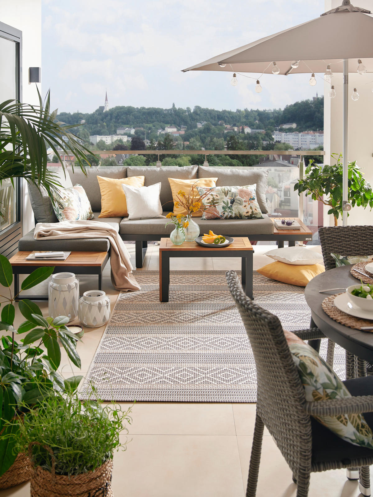 LOUNGEGARNITUR Akazie massiv Aluminium  - Anthrazit/Hellgrau, Design, Holz/Textil - Amatio