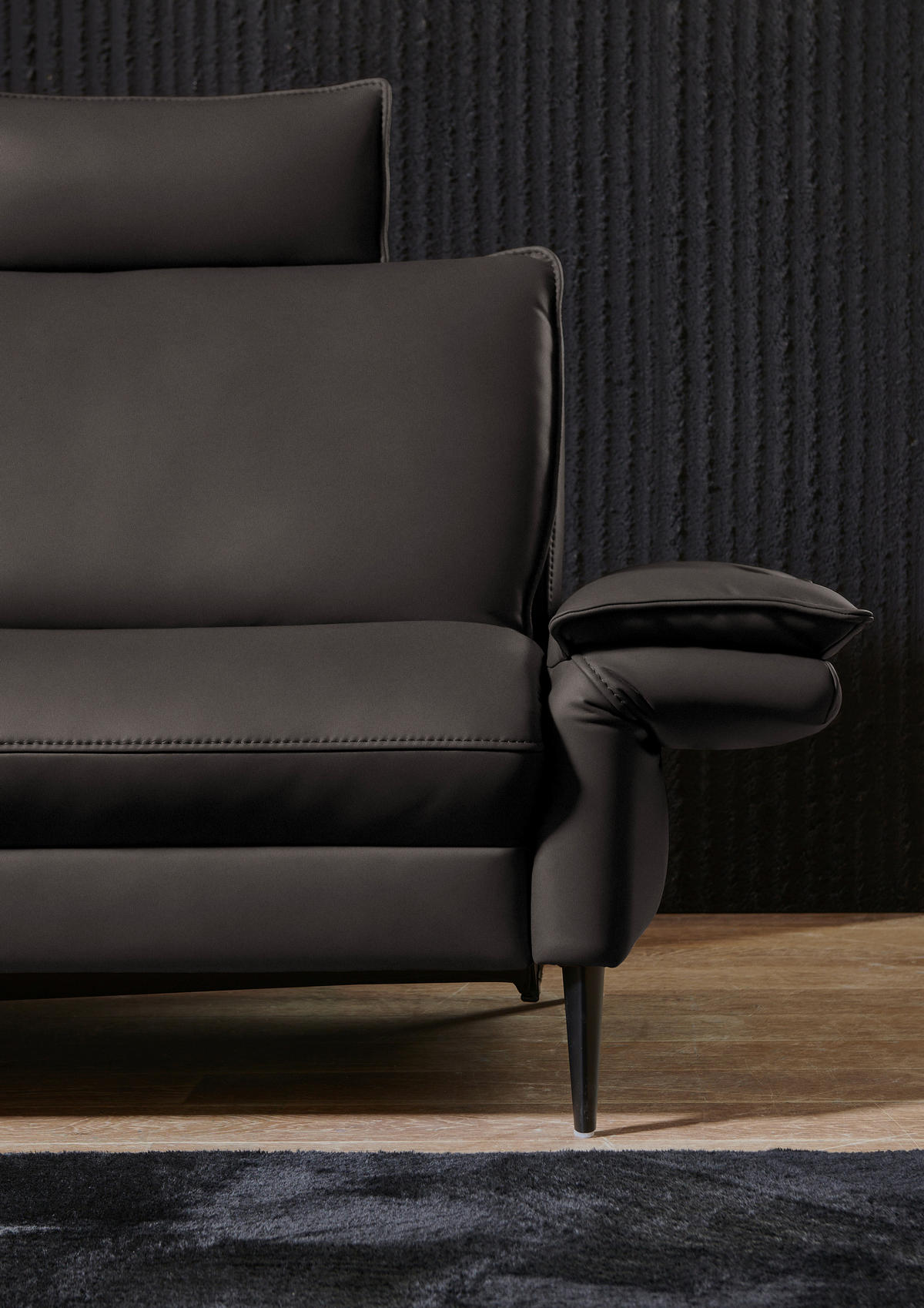ECKSOFA in Echtleder Dunkelgrau  172/334 cm  - Dunkelgrau/Schwarz, Design, Leder/Metall (172/334cm) - Valdera