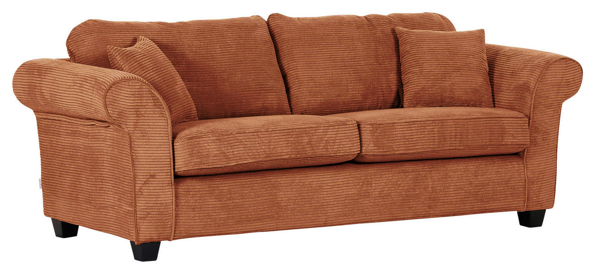 3-SITZER-SOFA in Cord Rostfarben  - Rostfarben/Dunkelbraun, KONVENTIONELL, Holz/Textil (215/70/90cm) - home24