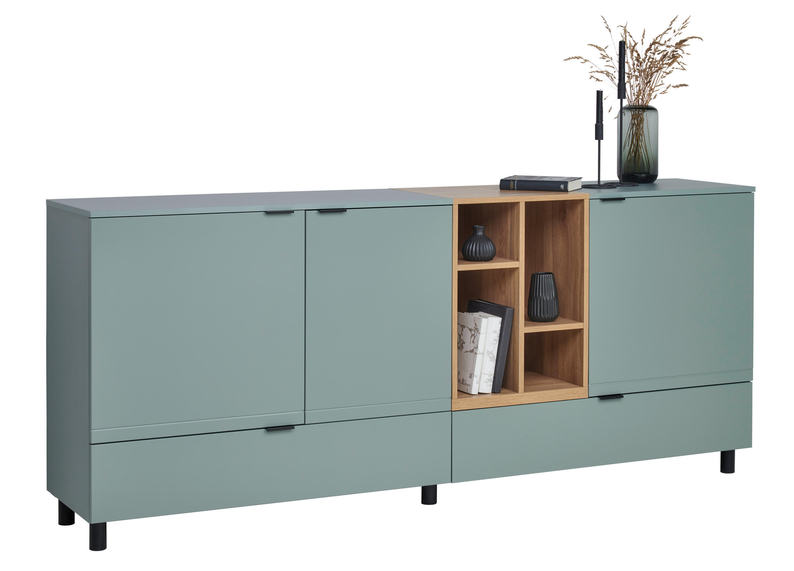 SIDEBOARD Eichefarben, Salbeigrün  210,4/89,4/42 cm  - Eichefarben/Salbeigrün, Modern, Holzwerkstoff/Metall (210,4/89,4/42cm) - Carryhome