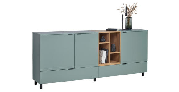 SIDEBOARD Eichefarben, Salbeigrün  210,4/89,4/42 cm  - Eichefarben/Salbeigrün, MODERN, Holzwerkstoff/Metall (210,4/89,4/42cm) - Carryhome