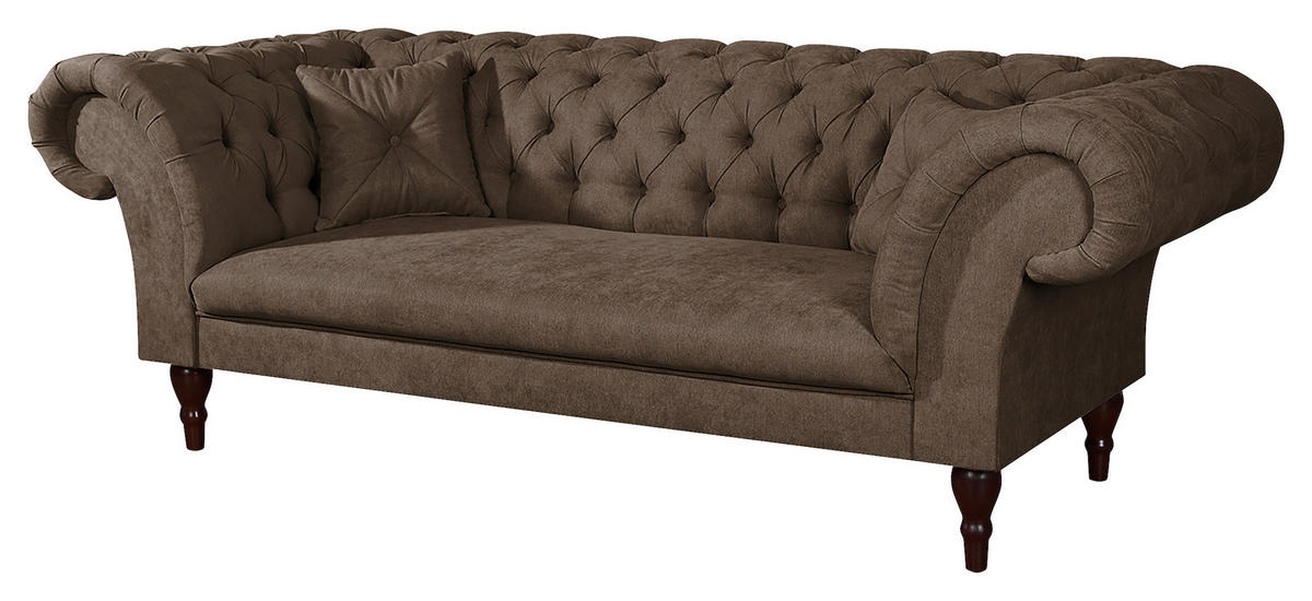 3-SITZER-SOFA Mikrofaser Graubraun  - Graubraun/Braun, Design, Holz/Textil (232/79/97cm) - Livetastic