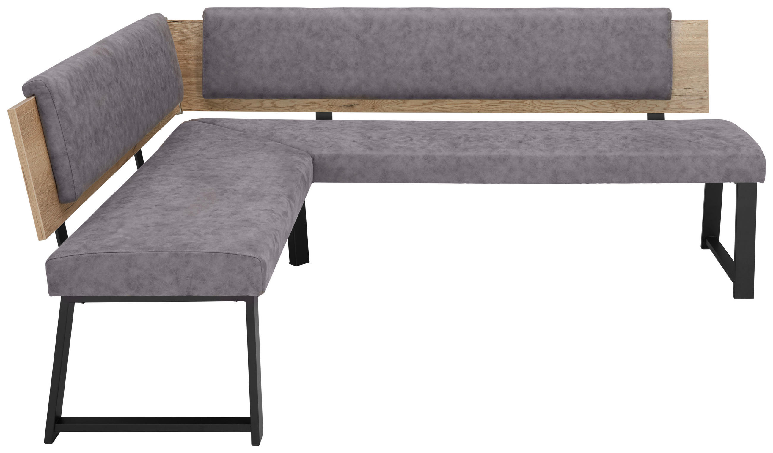 ECKBANK Metall, Textil, Holzwerkstoff Grau, Schwarz, Eichefarben  - Eichefarben/Schwarz, Modern, Holzwerkstoff/Textil (190/200cm) - Venda