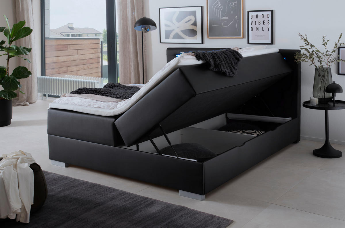 BOXBETT 180/200 cm  in Schwarz  - Edelstahlfarben/Schwarz, MODERN, Kunststoff/Textil (180/200cm) - Livetastic