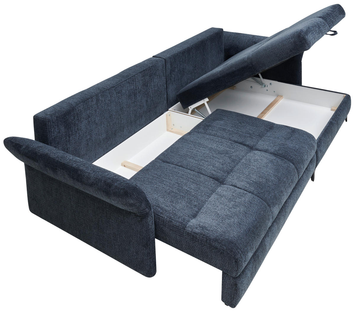 ECKSOFA in Chenille Blau  - Blau/Schwarz, KONVENTIONELL, Textil/Metall (291/153cm) - Hom`in